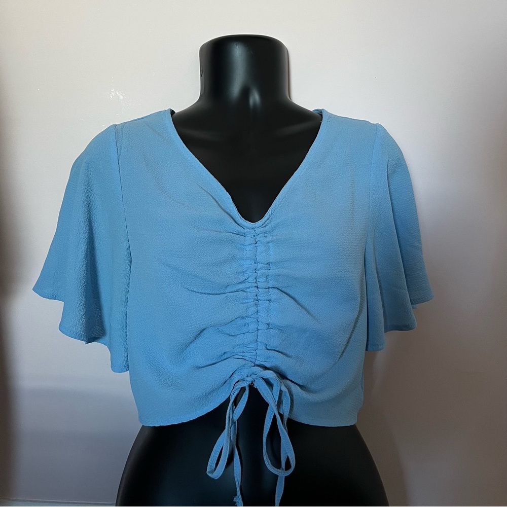 HAUTE MONDE Blouse / blue rouged cropped